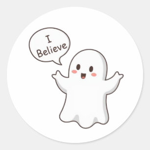 Cute Ghost I Believe Cartoon Classic Round Sticker