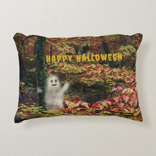 Cute ghost in the woods decorative cushion (Front)