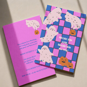 Cute Ghost & jack o lantern Halloween Birthday Invitation