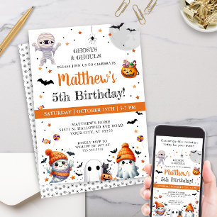 Cute Ghost Kids Boys Halloween Birthday Party Invitation