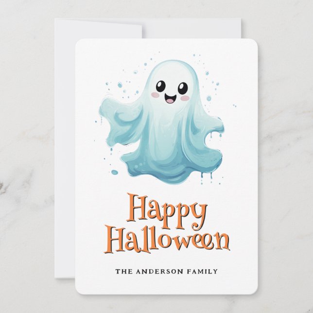 Cute Ghost Kids Happy Halloween Card (Front)