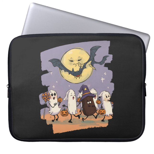 Cute Ghost Kids Trick or Treat Under Spooky Moon Laptop Sleeve (Front)