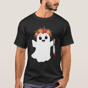Cute Ghost Knife Happy Halloween Spirit Spooky Che T-Shirt