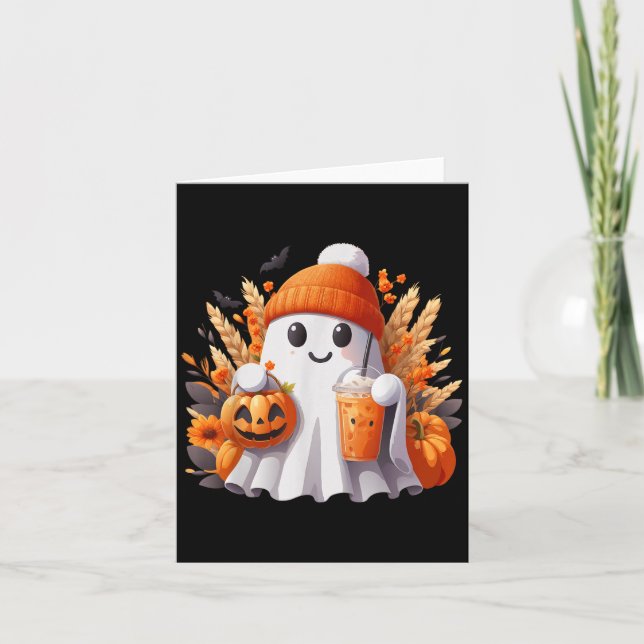 Cute Ghost Lace Toddler Ghost Pumpkin Ice Coffee H Card (Front)