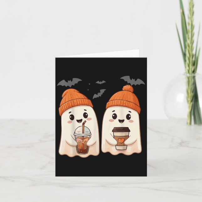 Cute Ghost Lace Toddler Ghost Pumpkin Ice Coffee H Card (Front)