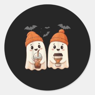 Cute Ghost Lace Toddler Ghost Pumpkin Ice Coffee H Classic Round Sticker