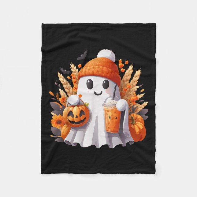 Cute Ghost Lace Toddler Ghost Pumpkin Ice Coffee H Fleece Blanket (Front)