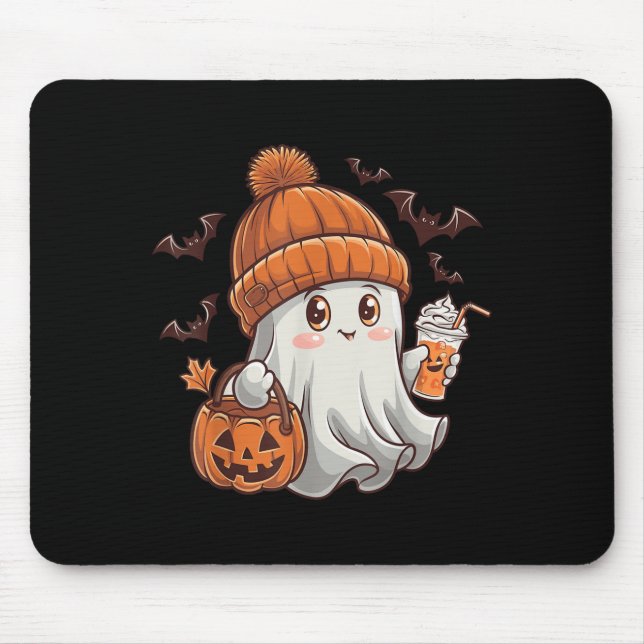 Cute Ghost Lace Toddler Ghost Pumpkin Ice Coffee H Mouse Pad (Front)