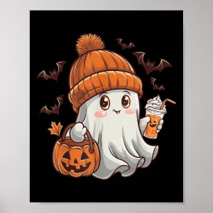 Cute Ghost Lace Toddler Ghost Pumpkin Ice Coffee H Poster