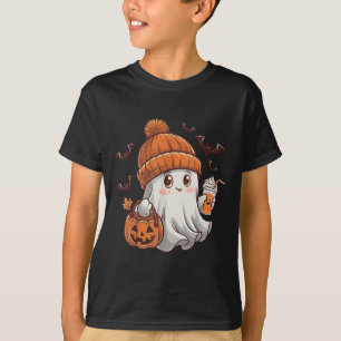 Cute Ghost Lace Toddler Ghost Pumpkin Ice Coffee H T-Shirt