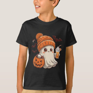 Cute Ghost Lace Toddler Ghost Pumpkin Ice Coffee H T-Shirt