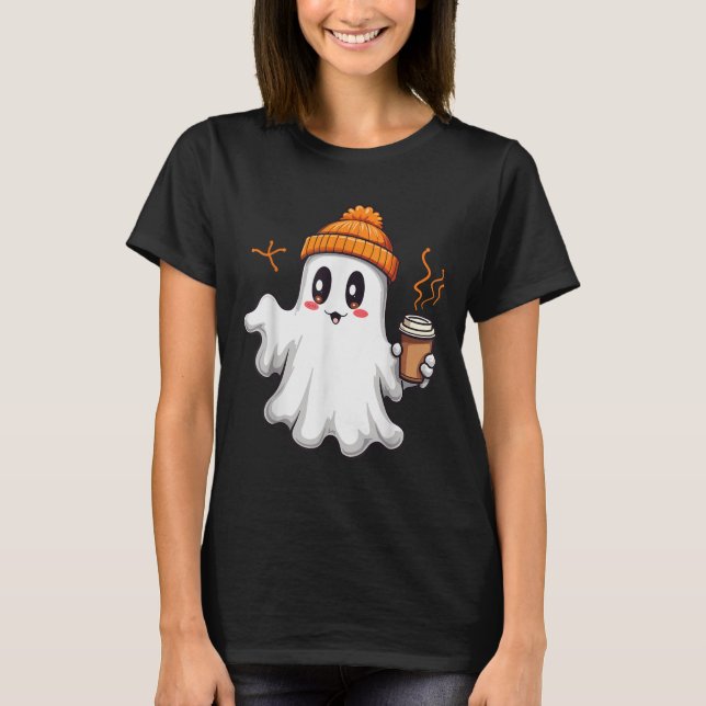 Cute Ghost Lace Toddler Ghost Pumpkin Ice Coffee H T-Shirt (Front)