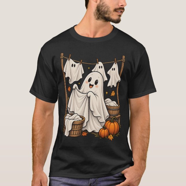 Cute Ghost Laundry Halloween T-Shirt (Front)