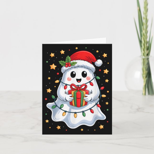 Cute Ghost Lights Tree Cake Merry Christmas Funny  Card (Front)