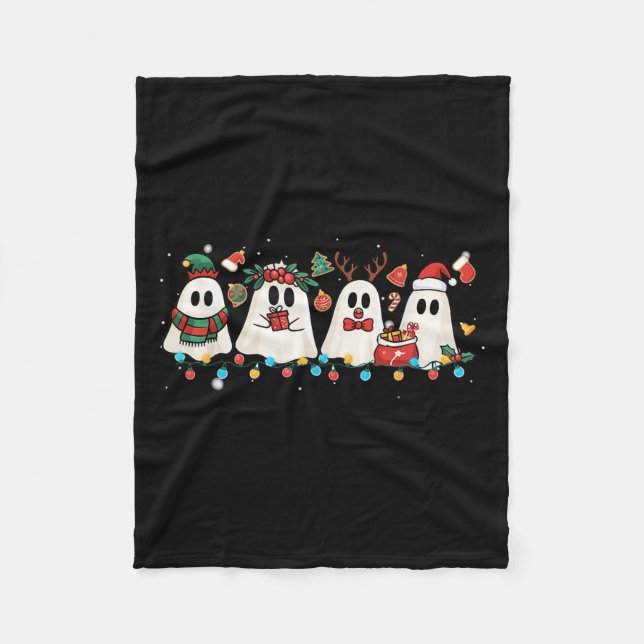 Cute Ghost Lights Tree Cake Merry Christmas Funny  Fleece Blanket (Front)