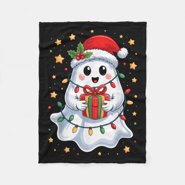 Cute Ghost Lights Tree Cake Merry Christmas Funny  Fleece Blanket (Front)