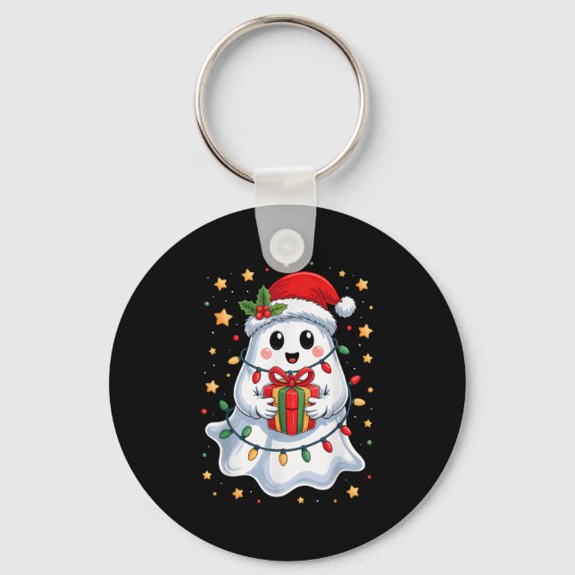 Cute Ghost Lights Tree Cake Merry Christmas Funny  Key Ring (Front)