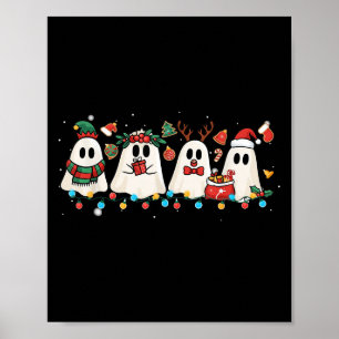Cute Ghost Lights Tree Cake Merry Christmas Funny  Poster