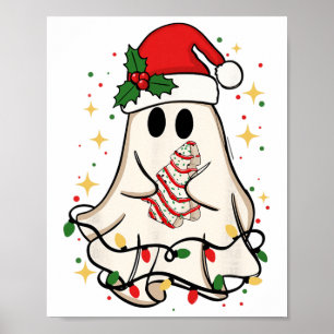 Cute Ghost Lights Tree Cake Merry Christmas Funny  Poster