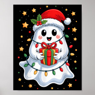 Cute Ghost Lights Tree Cake Merry Christmas Funny  Poster