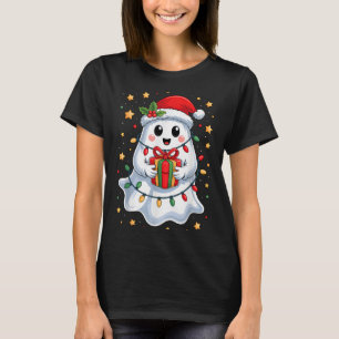 Cute Ghost Lights Tree Cake Merry Christmas Funny  T-Shirt
