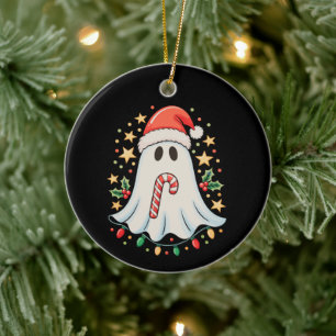 Cute Ghost Lights Tree Cake Merry Christmas Xmas Ceramic Ornament