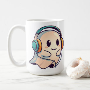 Cute Ghost Listening to Music with Headphone Coffee Mug