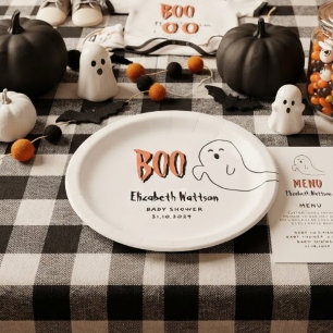  Cute Ghost Little Boo Baby Shower  Paper Plate