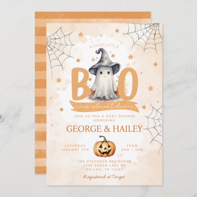 Cute Ghost Little Boo Is Almost Due Baby Shower Invitation (Front/Back)
