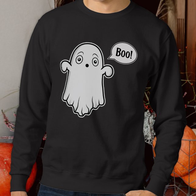 Cute Ghost Looking Scared And Saying Boo Halloween Sweatshirt (Spooky design for the Halloween season.)