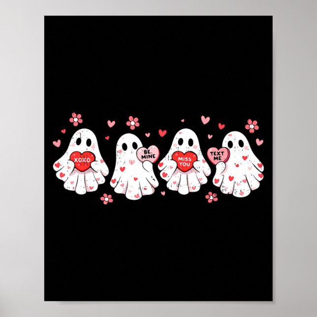 Cute Ghost Love Hearts Valentines Day Womens Teens Poster (Front)