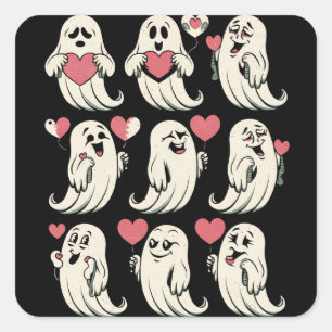 Cute Ghost Lover Heart Valentines Day Funny Couple Square Sticker