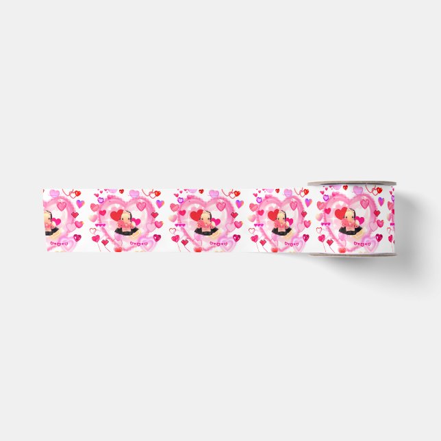 Cute Ghost Maid Pattern Satin Ribbon (Front)