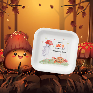 Cute Ghost Mushroom Halloween Fall Baby Shower Paper Plate
