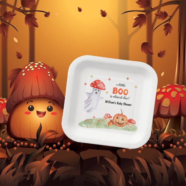 Cute Ghost Mushroom Halloween Fall Baby Shower Paper Plate (Cute Ghost Mushroom Halloween Fall Baby Shower Paper Plates)