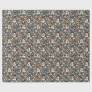 Cute Ghost Mushroom Halloween Wrapping Paper