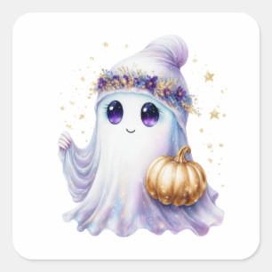 Cute Ghost Neon Halloween Spooky Seasonal Bougie  Square Sticker