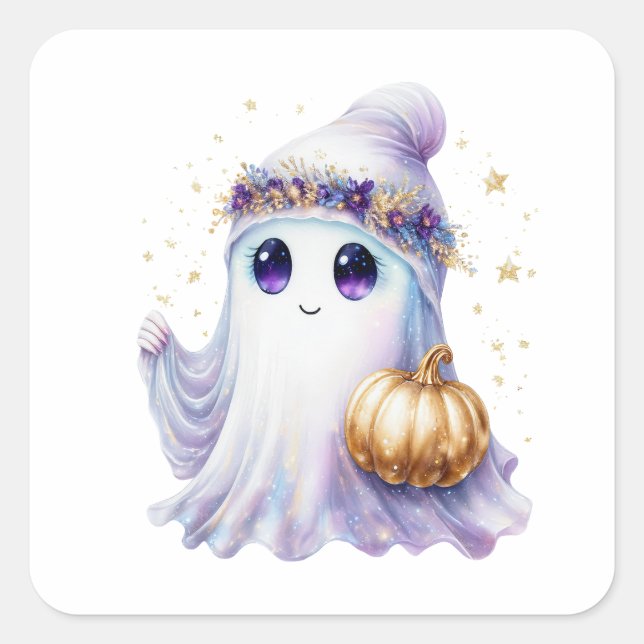 Cute Ghost Neon Halloween Spooky Seasonal Bougie  Square Sticker (Front)