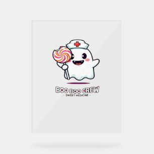 Cute Ghost Nurse Boo Boo Crew Halloween Classic T- Acrylic Sign