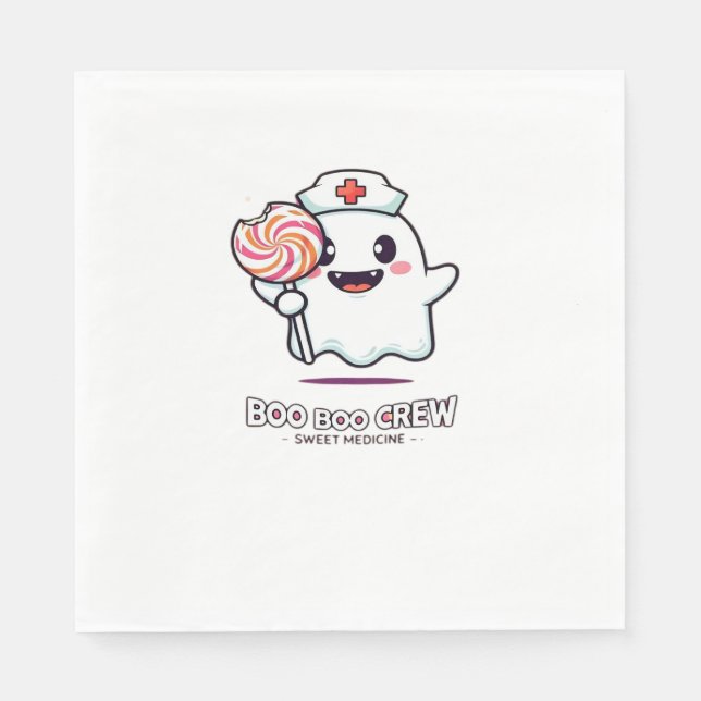 Cute Ghost Nurse Boo Boo Crew Halloween Classic T- Napkin (Front)