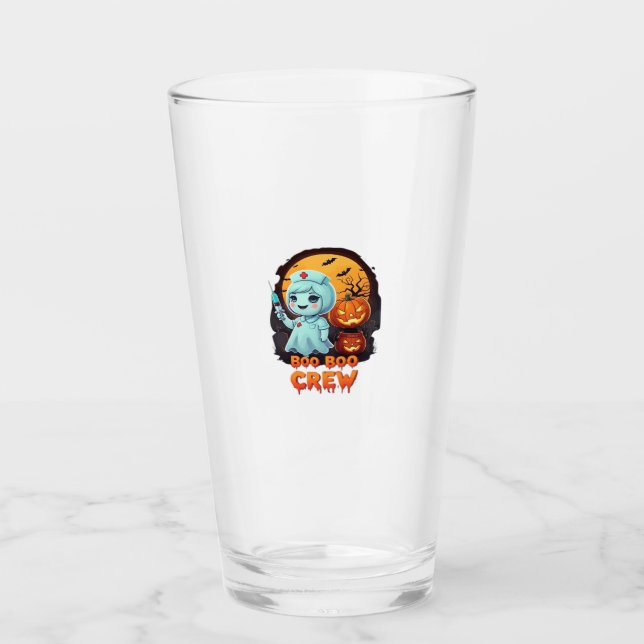 Cute Ghost Nurse - Boo Boo Crew Halloween Fun Clas Glass (Front)