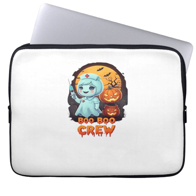 Cute Ghost Nurse - Boo Boo Crew Halloween Fun Clas Laptop Sleeve (Front)