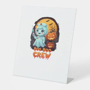 Cute Ghost Nurse - Boo Boo Crew Halloween Fun Clas Pedestal Sign