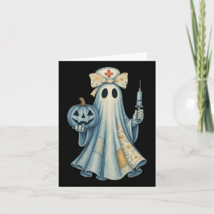 Cute Ghost Nurse Bow Vintage Halloween Medical Cos Card