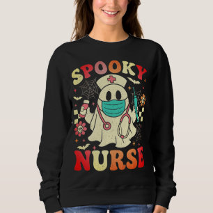 Cute Ghost Nurse Halloween Graphic Retro Pastels Sweatshirt