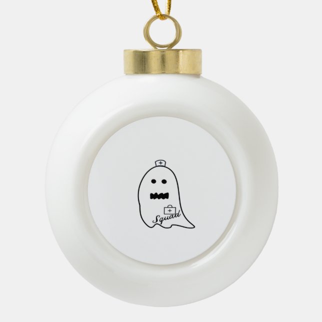 Cute Ghost Nurse Halloween Hand drawn Hospital Sta Ceramic Ball Christmas Ornament (Front)