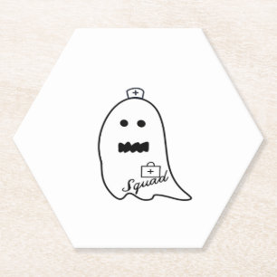Cute Ghost Nurse Halloween Hand drawn Hospital Sta Paper Coaster