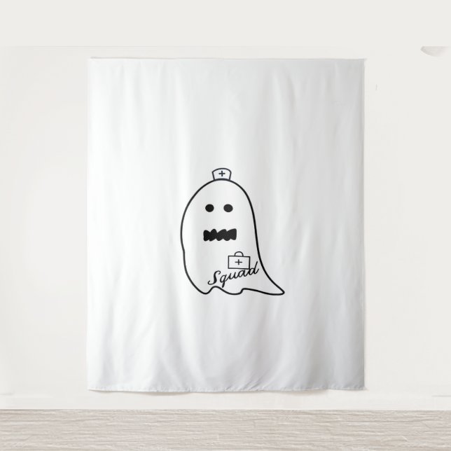 Cute Ghost Nurse Halloween Hand drawn Hospital Sta Tapestry (Front)