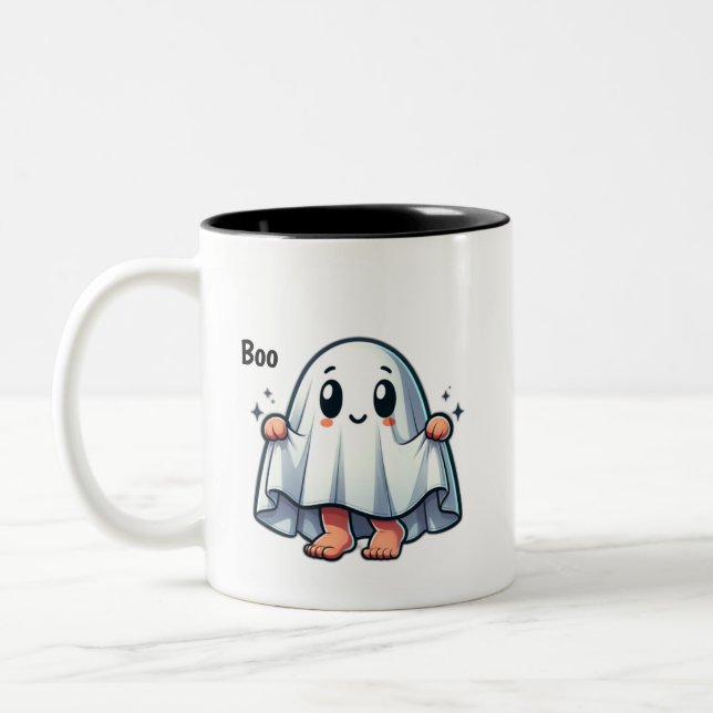  Cute Ghost Of Disapproval Two-Tone Coffee Mug (Left)