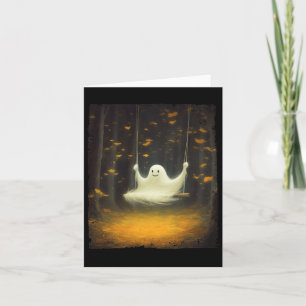 Cute Ghost On A Swing Fall Forest Funny Halloween Card